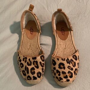 UGG Australia Libby Calf Hair and Jute Tan Leopard Print Sandals Sz 5 Flats Cute